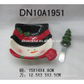 Popular tigela de manteiga de cerâmica e faca com design de Papai Noel